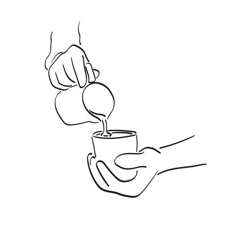 Barista Pouring Milk On Coffee To Make Latte Art Illustration Vector