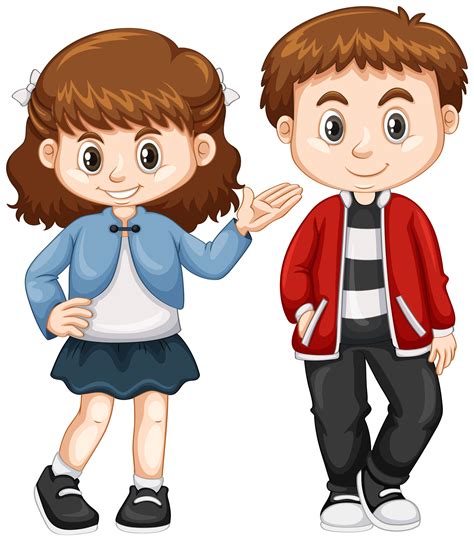 Happy Boy And Girl Standing 605528 Vector Art At Vecteezy