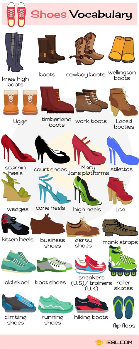 Shoe Names Shoes Vocabulary Words With Pictures • 7esl English