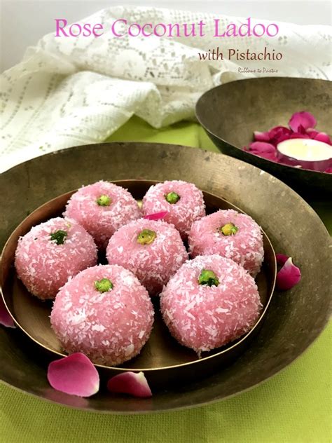 Rose Coconut Ladoo With Pistachio Ribbons To Pastas