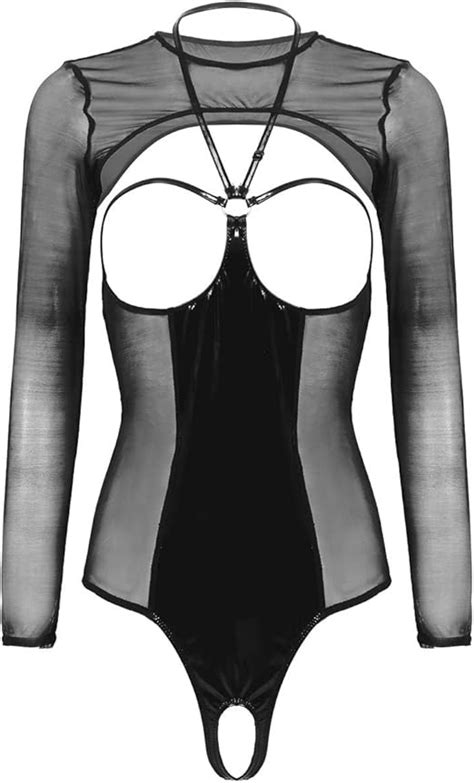 Alvivi Women S Halter Neck Cupless Open Crotch Teddy Bodysuit Lingerie