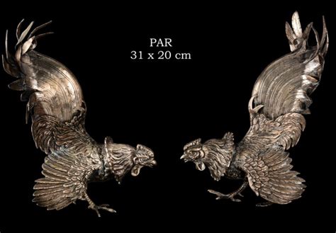 Par De Antigos Galos De Briga Em Prata Trabalhos La