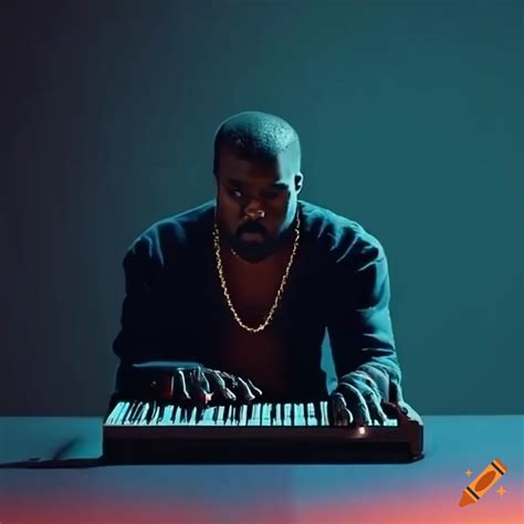 Kanye West Producing Music In A Dimly Lit Room