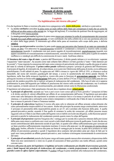 Riassunto Diritto Penale RIASSUNTO Manuale Di Diritto Penale G