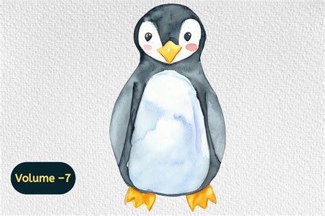 Cute Penguin Watercolor Clipart Vol 7 Graphic By Design Store