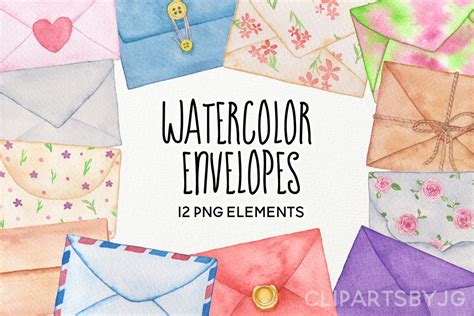 Watercolor Envelopes Clip Art Envelope Digital Download Etsy