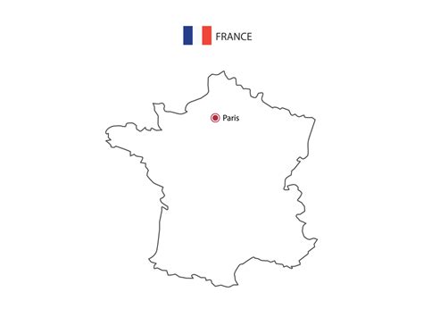 Hand Draw Thin Black Line Vector Of France Map With Capital City Paris