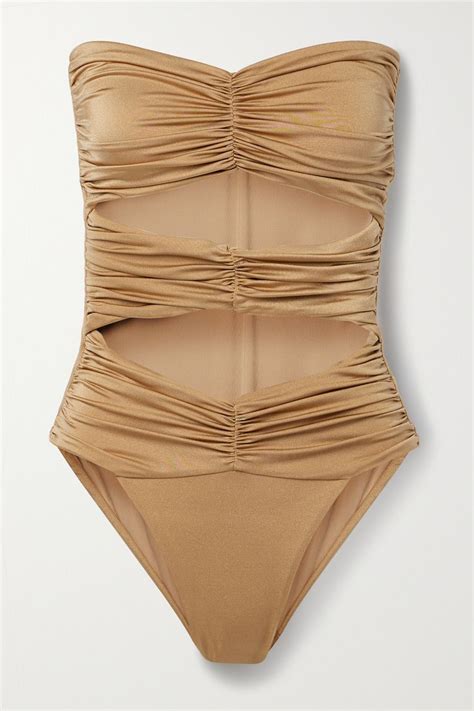 MAYGEL CORONEL NET SUSTAIN Icaco Cutout Ruched Metallic Swimsuit In