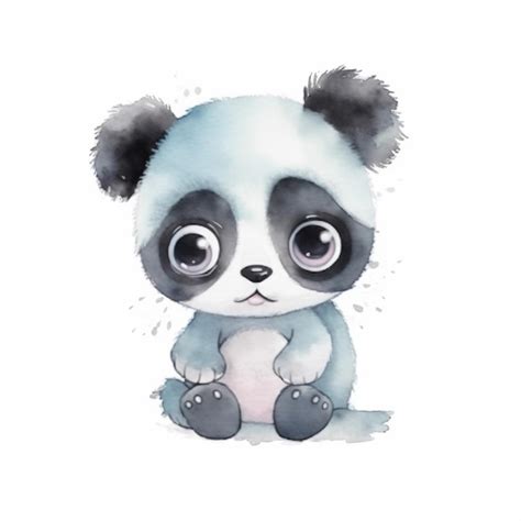 Um desenho em aquarela de um urso panda olhos grandes está no chão