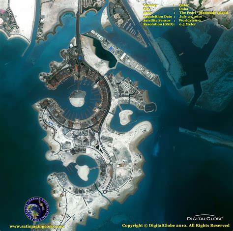 Satellite image of the Pearl-Qatar: a man-made island in Doha, Qatar ...