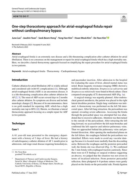 Pdf One Step Thoracotomy Approach For Atrial Esophageal Fistula