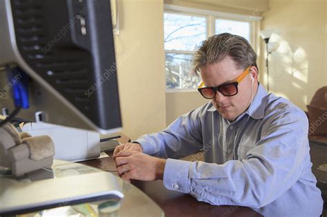 Blind Man Using His Computer Stock Image F0124717 Science Photo