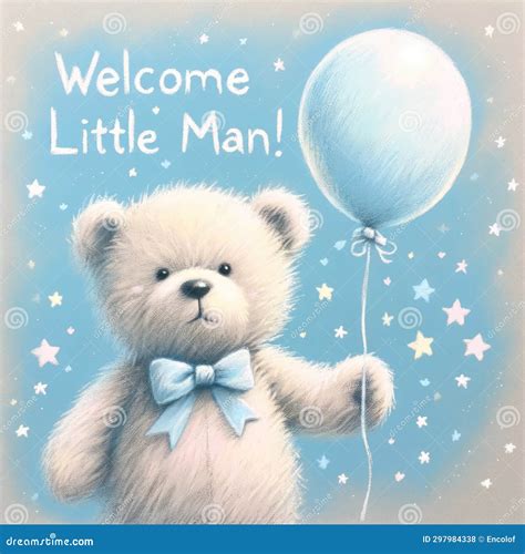 Cuddly Bear With Balloon Welcoming Baby Boy Stock Illustration