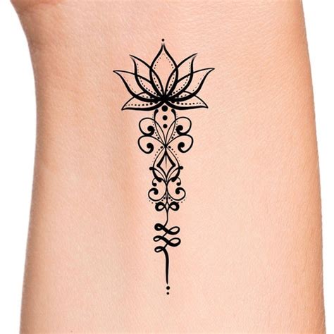 Unalome Lotus Temporary Tattoo Etsy Uk