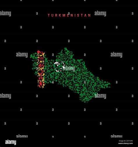 Turkmenistan Flag Map Chaotic Particles Pattern In The Colors Of The