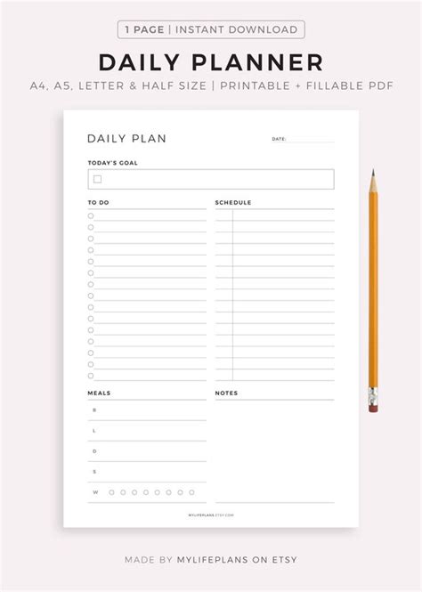 Daily Planner Printable Daily To Do List Productivity Etsy