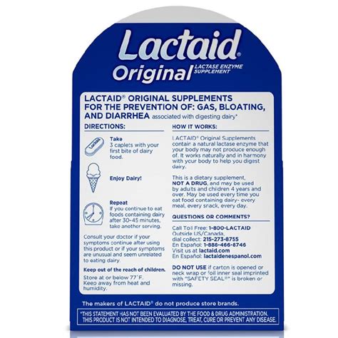 Lactaid Enzyme Supplement Lactase Caplets Original 120 Ct