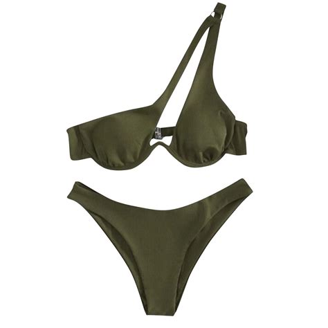 Arnsht Women S Split Shoulder Steel Support Bikini Solid Color Two