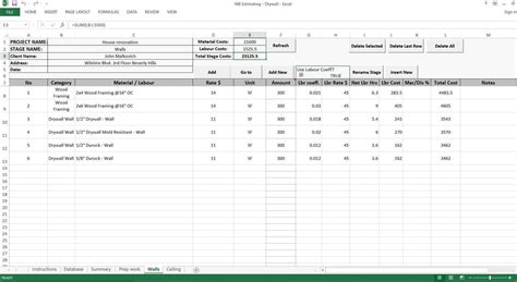 Drywall Project Cost Estimate Excel Template Construction Etsy