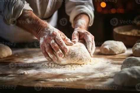 Ai Generated A Rustic Scene Of Hands Kneading Dough On A Flour Covered