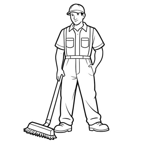 Janitor Line White Background Premium Ai Generated Image