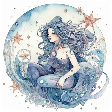 Premium Ai Image Aquarius Zodiac Sign Watercolor Paint Created With