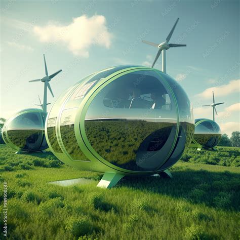 Clean Electric Energy From Renewable Sources Sun And Wind Futuristic