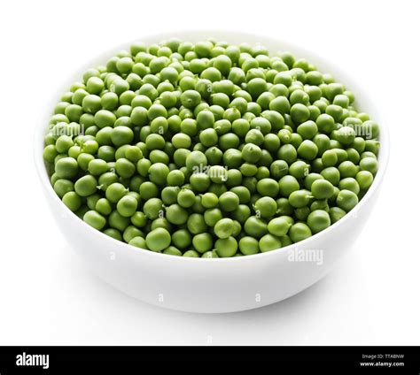 Fresh Green Peas In Bowl Isolated On White Stock Photo Alamy