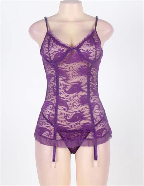 Paarse Sexy Babydoll Met Jarretels Maat 44 Stijlvol Sexy Lingerie