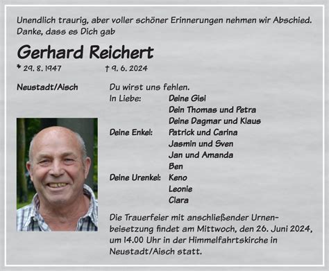 Traueranzeigen Von Gerhard Reichert Trauer Flz De