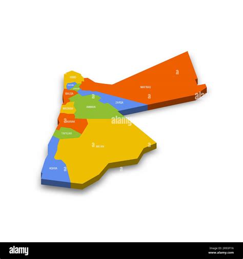 Jordanien Politische Karte Der Verwaltungseinheiten Gouverneure