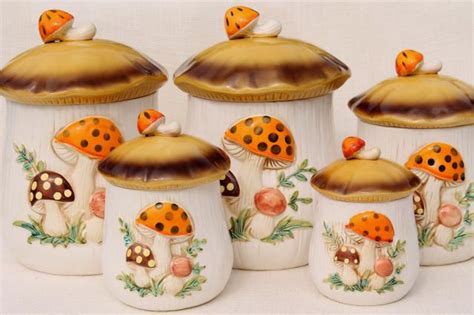 Sears Merry Mushroom Ceramic Canisters Complete Set Retro 70s Vintage