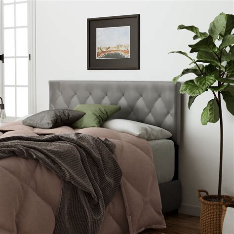 Rest Haven Faux Leather Diamond Tufted Mid Rise Headboard Queen Gray