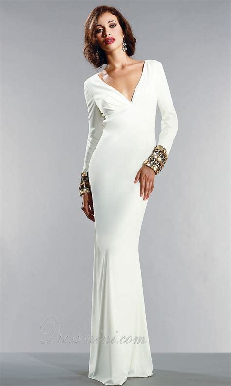 Deep White Longfloor Length Backless Long Sleeve Evening Dress Ed325e At