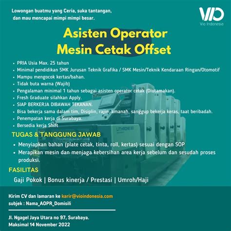 Asisten Operator Mesin Cetak Offset Atmago