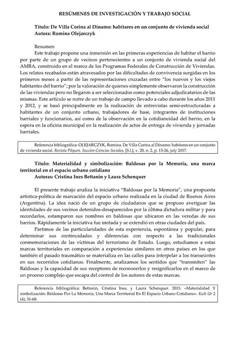 RESÚ Menes DE InvestigacióN Y Trabajo Social 2 1 RESÚMENES DE