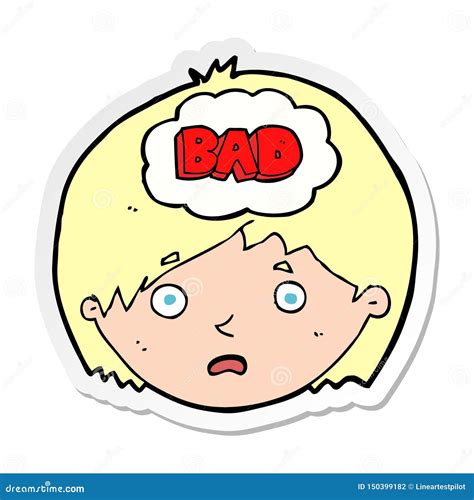 Sticker Of A Cartoon Boy Having Bad Thoughts Stock Vector