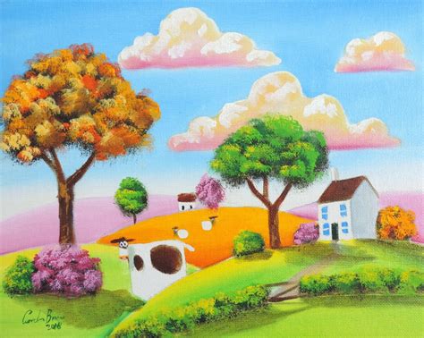 Folk Art Landscape Painting Original Fine Art Artfinder