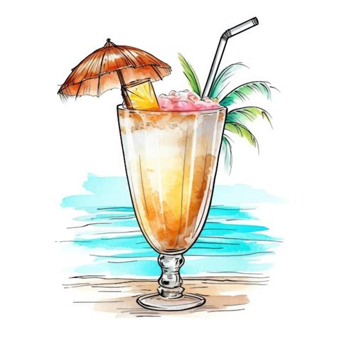 Premium Ai Image Pina Colada Cocktail Isolated On White Drawn With