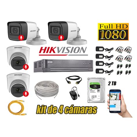 Ripley HIKVISION KIT 4 CÁMARAS SEGURIDAD AUDIO INCORPORADO FULL HD