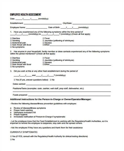 Free 8 Health Assessment Form Samples In Pdf Ms Word