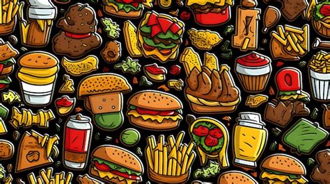 Premium Photo Fast Food Hand Drawn Doodle Seamless Pattern Vector