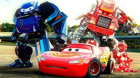 Lightning McQueen TRANSFORMERS in Real Life on Road cars PIXAR - YouTube