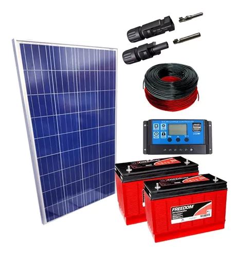 Kit Placa Solar W Controlador A Lcd Bateria Ah Cabos