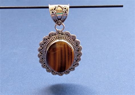 925 Sterling Silver Natural Tiger Eye Pendant Necklace Tiger Etsy UK