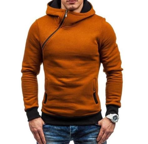 Mens Zipper Pullover Hoodie in Brown – ALL NATHAN