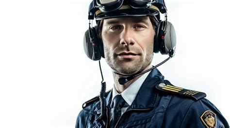 Premium Photo | Pilot dressed in a flight uniform with epaulettes and a headset