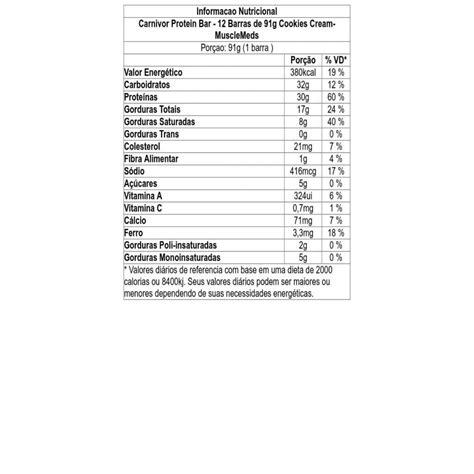 Carnivor Protein Bar 12 Barras De 91g Cookies Cream Musclemeds
