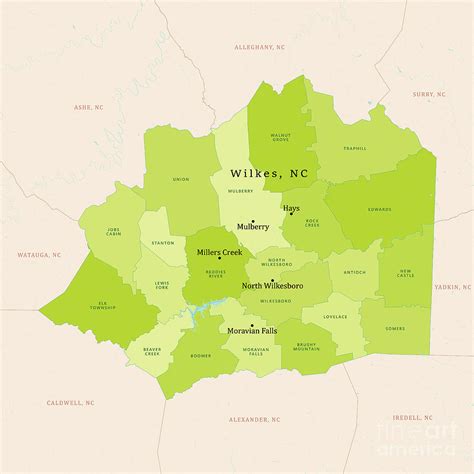 NC Wilkes County Vector Map Green Digital Art by Frank Ramspott - Pixels