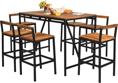 Amazon Tangkula Piece Outdoor Acacia Wood Bar Set Patiojoy